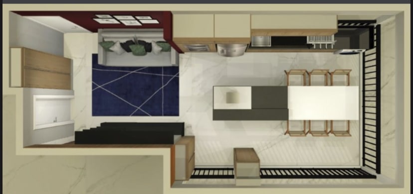 No Projeto Garden, reinventei a planta original para criar uma cozinha integrada, um lavabo para visitas e uma suíte acolhedora. Um layout moderno e funcional, perfeito para um casal que gosta de receber.